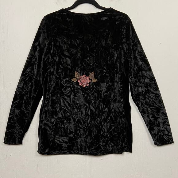 Fairycore Whimsigoth Witchy Black Floral Embroidered Velvet Top Size Medium - Picture 6 of 9